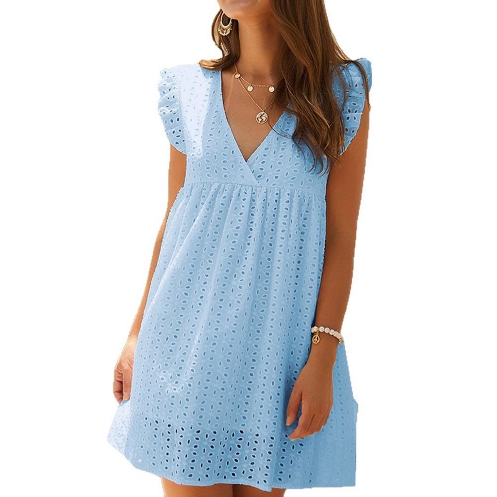 New Arrival Women's Fashion V-Neck Dress Hollow Out Lace Crochet Elegant Casual Dress for Women