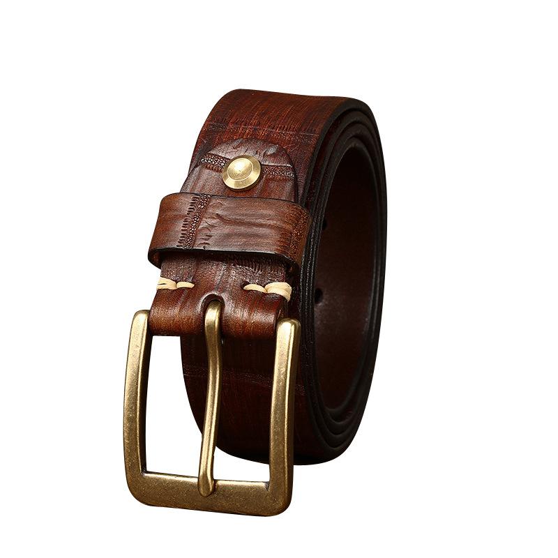 Belt Men's Retro First Layer Cow Leather Belt Men's Leather Pin Buckle Fashion Trend Embossed