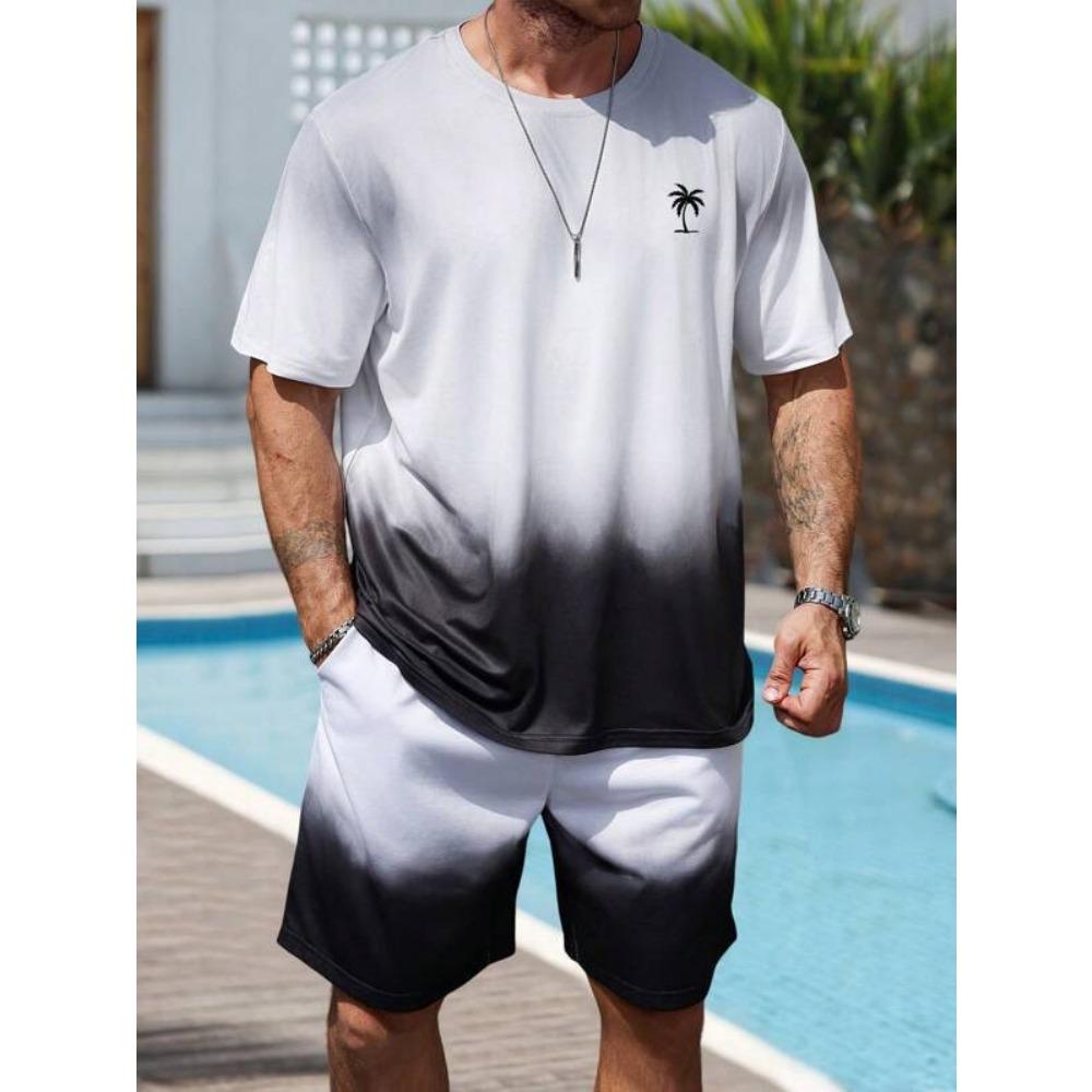 Men's Summer Comfortable Fashionable 2-piece Set Beach Vacation Leisure Sports Style Short Sleeved Set Loose Oversized Breathable Sports Wear