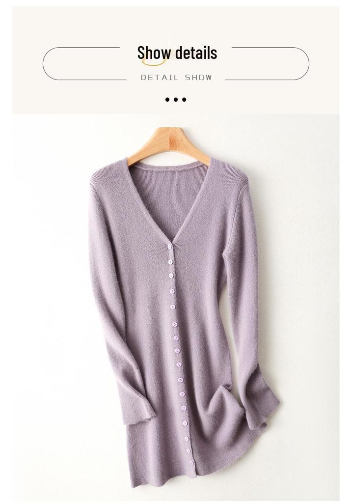 25 Early Autumn Women's V-neck Slim Knit Dress: Waist-cinching A-line Skirt with Long Sleeves and Multi-button Detail.