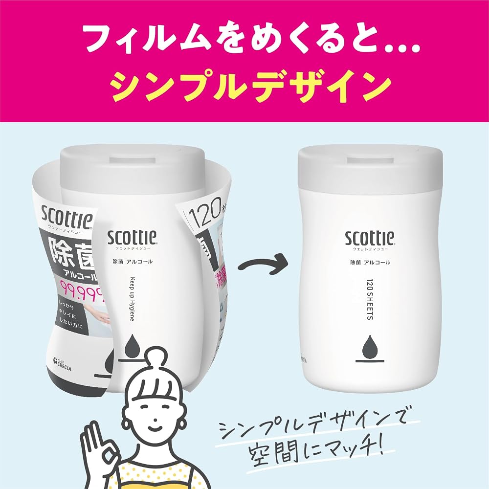 Japanese Product Scottie Alcohol Cleansing Wet Wipes 120 Sheets + 2 Refills 100 Sheets Each