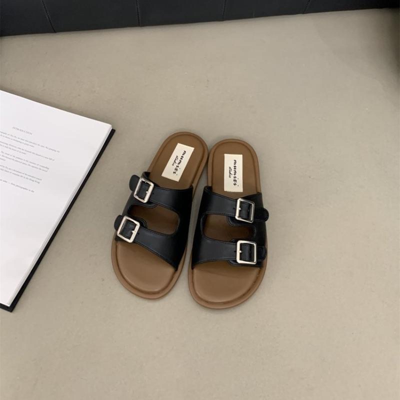 Luxury Women's Flat Slippers Adjustable Buckle Simple Sandals Fashion Trendy Beach Slippers for Women Home Mute Non-slip Sandals