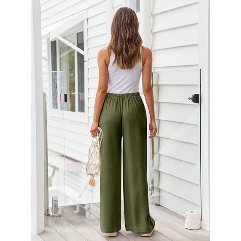 VEZFAA Women's Fashion Casual Solid Color Print High Waist Trousers Pants & Capris