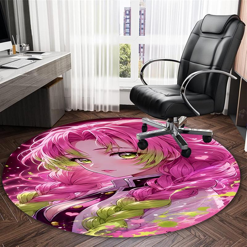 1pc Mitsuri Kanroji Carpet, Round Rug, Comfortable, Suitable for Entryways, Living Rooms, Office, And Bedrooms, Christmas Decoration