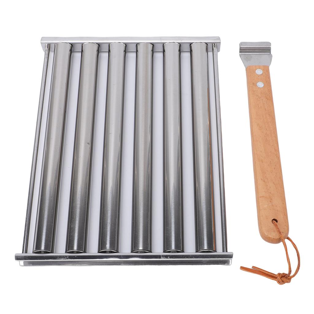 Hot-Dog-Rolle Wurstständer mit Holzgriff Edelstahl BBQ Hot-Dog-Griller für gleichmäßig gegarte Würstchen 5 Kapazität