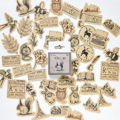 46 Stück Natur Erinnerungen Hinweis Aufkleber Set Mini Vintage Wald Pflanze Tier Aufkleber DIY Klebeposten Dekoration Geschenk Siegel A6430