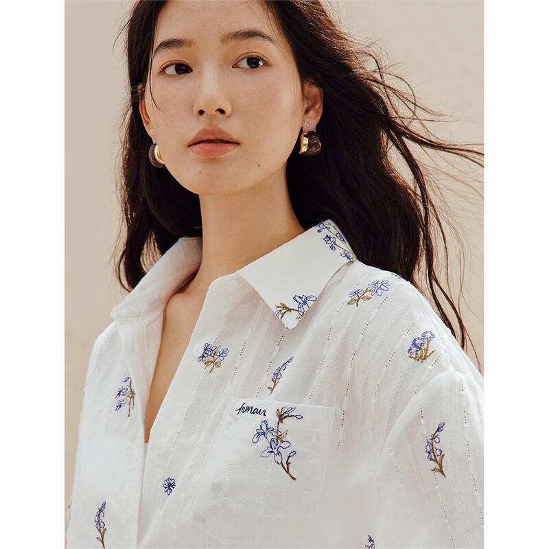 INMAN Women's Floral Embroidered Long Sleeve Shirt