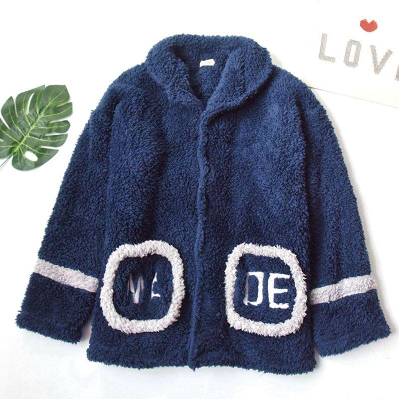 

Cut-Off Label Cashmere Stand-up Collar Thick Cardigan Thermal Pajamas Blue 170
