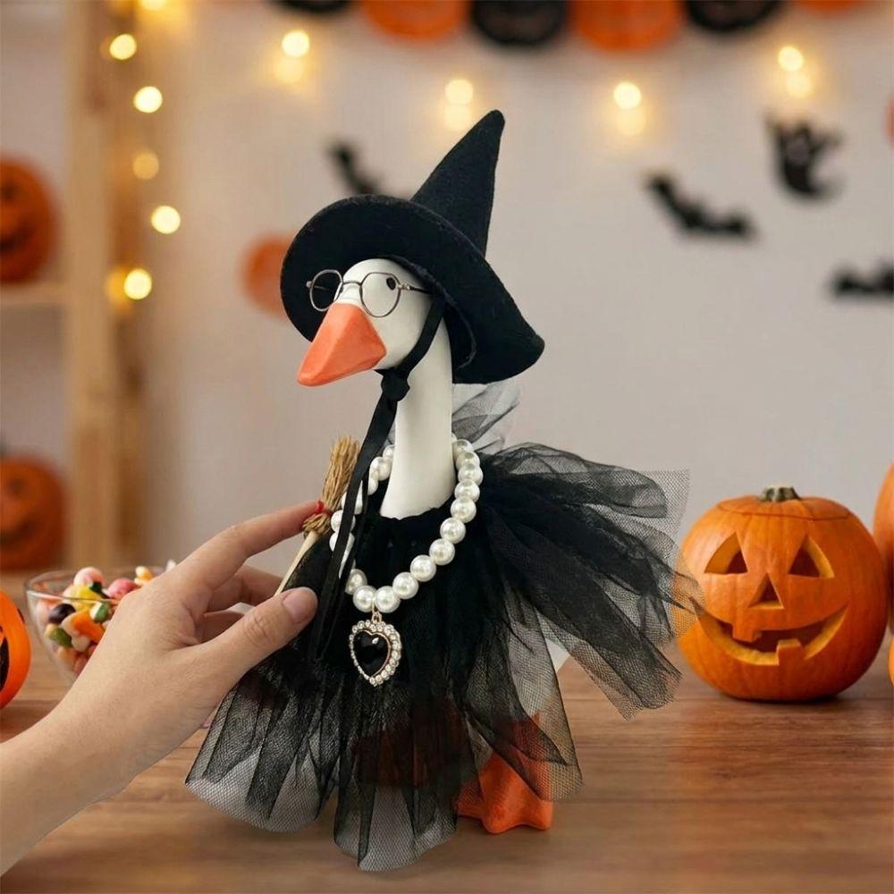 Pearl Necklace Broom Halloween Witch Goose Outfit Porch Goose Witch Scene Prop  Halloween Party