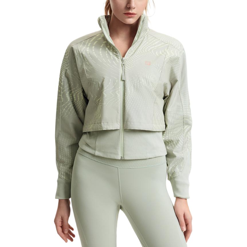 FILA Fitness Logo Loose Fashion Versatile Stand Collar Cotton Jacket Women jackets Light-Green A11W511903F-ZA