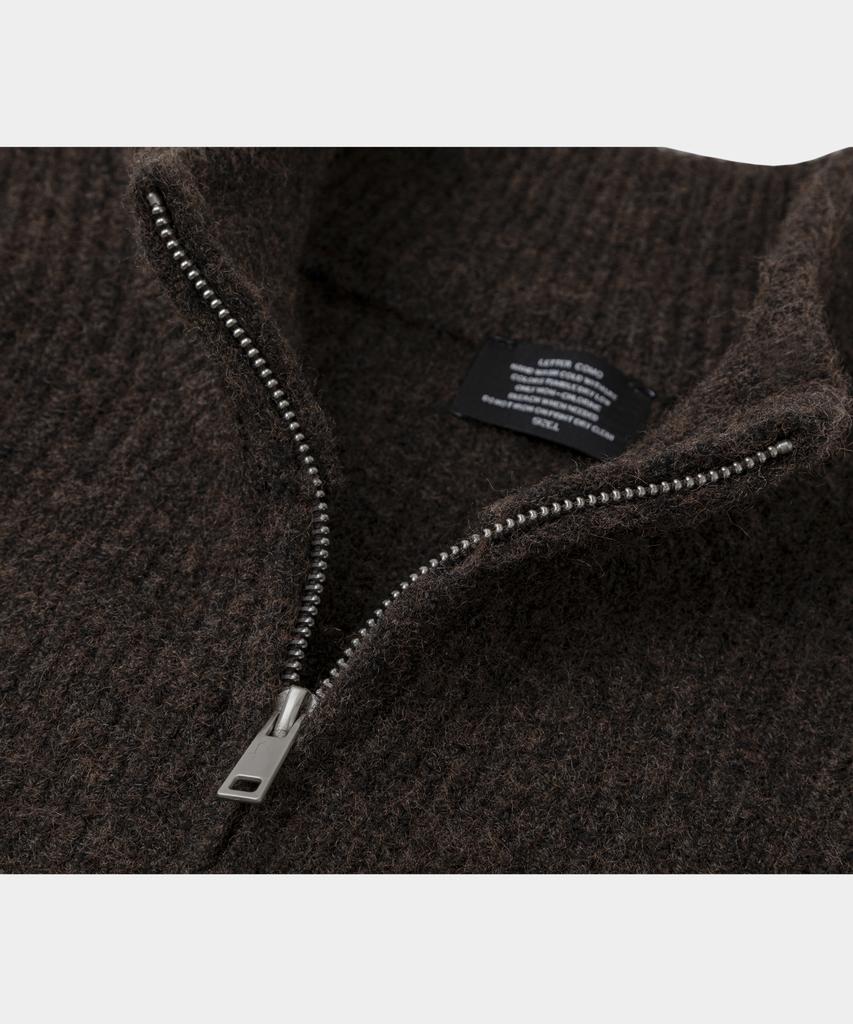 LETTERCOMO High-Neck Kato Wool Knit Zip-Up Brown