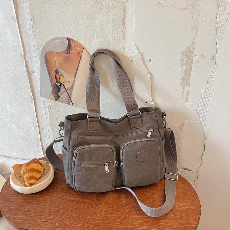 Stylish Canvas Shoulder Bag for Women, Multi-Pocket Tote with Adjustable Strap and Durable Design