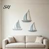 Coastal Wall Hanging 3Pcs/Set Wooden Sailboat Art Nautical Sailing Ship Beach Lake House Decoration Living Room Bathroom Theme Decor Solid Wood