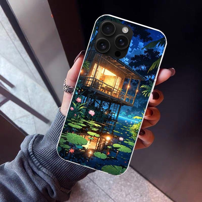 

Japanese Garden Pond Koi Phone Case For iPhone 17 Air 16 15 Pro Max 14 Plus 13 Mini 12 11 Cover 7 8 SE Silicone Shell Print Fund iPhone 16