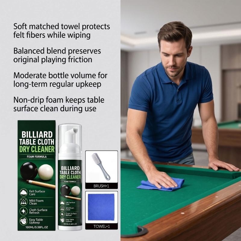 Cloth Cleaner Set for Billiard Table Cleaning, Pool Table Care with Brush and Towel for Regular Home Table Cleaning Use for Personal Cloth Care
