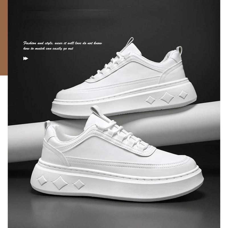 2024 New Casual Sneaker Leather Shoes Skateboard Round Toe Fashion Men's Casual Shoes Soft and Comfortable Non-slip Shoes
