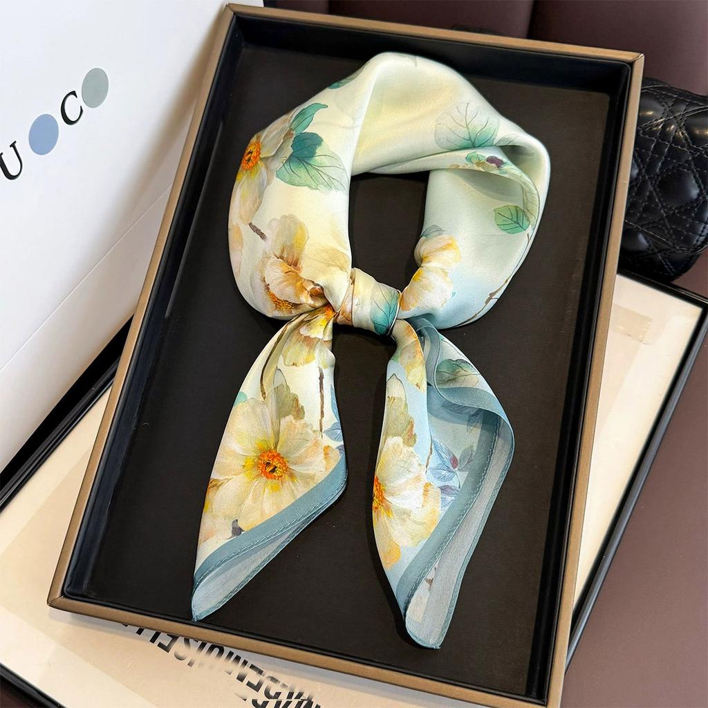 Fashion 100% Nature Real Silk Square Scarf Women Female Foualrd Neckerchief Summer Beach Scarves Shawl Bandana Hijab Pashmina