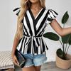 YYFS Women's Fashion Casual Summer Spring Stripe Print Short Sleeve V-Neck Blouses & Shirts