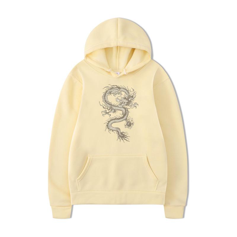 Autumn and Winter Dragon Print Men's Hoodie Vintage Unisex Pullover Men Vintage Graphic Hoody Tops Oversize Streetwear Clothing