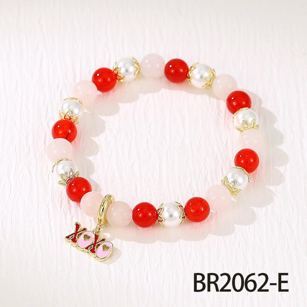 Elegant Handmade Beaded Semi-Precious Stone Bracelet with 18K Copper-Plated Heart LOVE Pendant