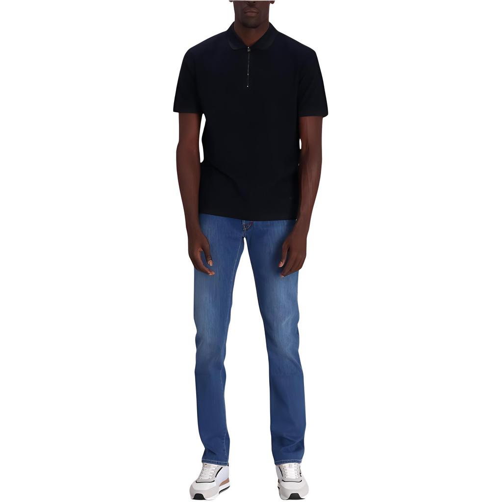 Emporio Armani Solid Color Polo Collar Straight Half-Zip Short Sleeve Polo Shirt Men tops Navy-Blue 3D1FE51JTKZ0920