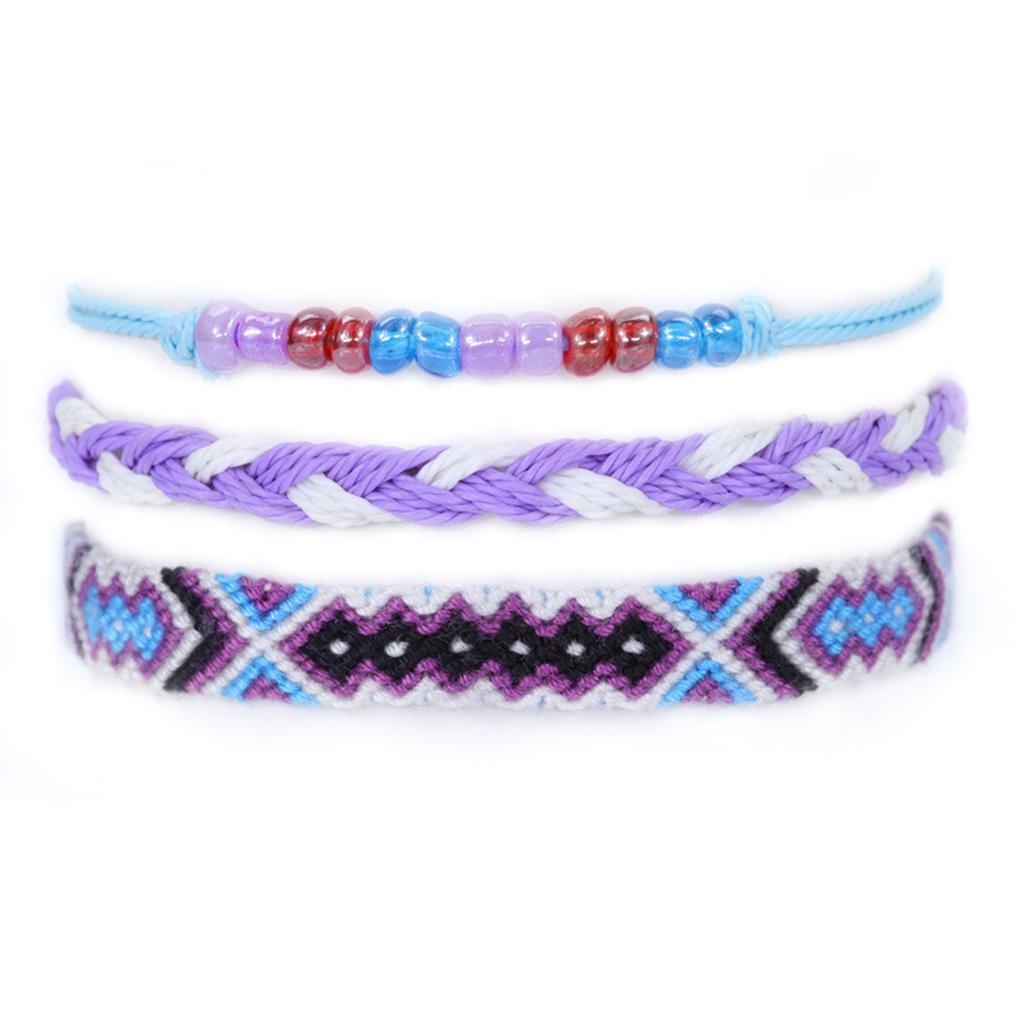 3Pcs Braid Strands Bracelet Cotton Wear-resistant Rope Tassel Adjustable Waterproof Friendship Cords Bangle with Shell Child