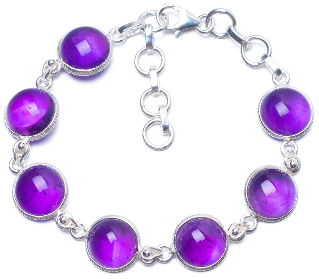 

StarGems Natural Amethyst Handmade Unique 925 Sterling Silver Bracelet 7-8 1/4 Y0036