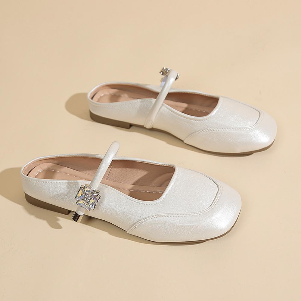 Mary Jane Style Chunky Heel Single Shoes for Women Silver Color Slip-On Buckle Casual Footwear Polyurethane Upgraded Summer