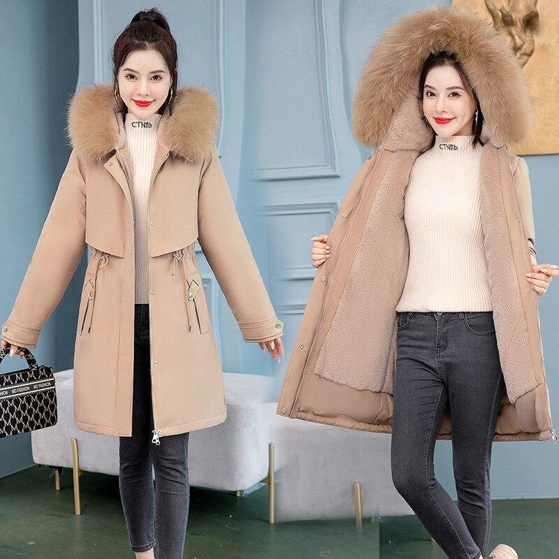 Manteau Long à capuche en fausse fourrure pour femme, doublure à grande poche, veste bouffante en coton rembourré, parka d'extérieur, pardessus 6 couleurs, hiver