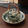 Imitation Song Ru Kiln Teapot Holder Fish and Algae Pattern Dry Soaking Table Flower Mouth Pot Bearing Holder Fruit Plate Craft