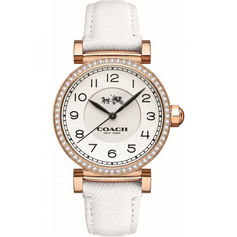 

Coach 14502401 Madison White Leather Strap Crystal Rose Gold Case Women s Watch