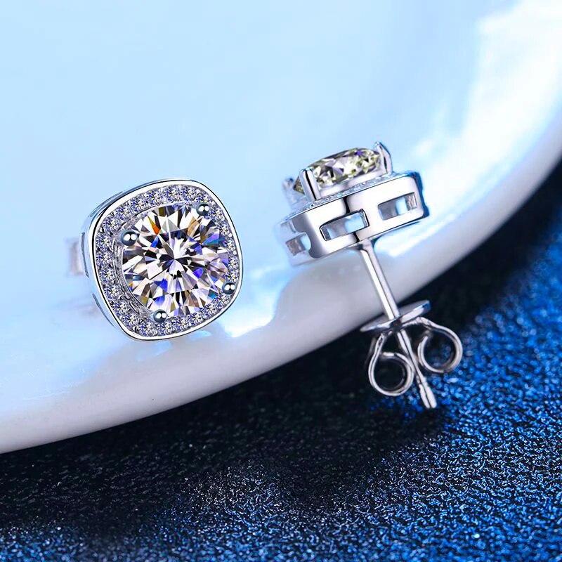 

Серьги-гвоздики из 100% муассанита цвета D, 1-2 карата, созданные в лаборатории бриллиантовые серьги-гвоздики Halo, серьги-гвоздики из стерлингового серебра с бриллиантами для женщин и мужчин 0.5ct 5.5mm