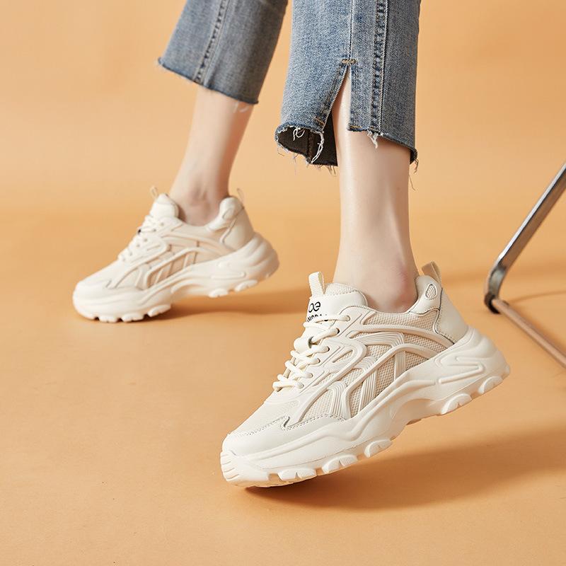 Four Seasons New Women's Outdoor Sports Fashion Thick-soled Mesh Breathable Lace-up Dad Shoes Casual Women's One 2025