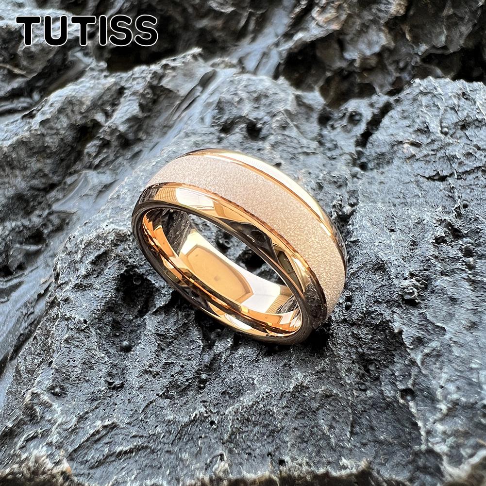 TUTISS 6/8mm Ready To Ship Sandblasted Gold Tungsten Ring for Men Women  Engagement Wedding Band Comfortable Fit