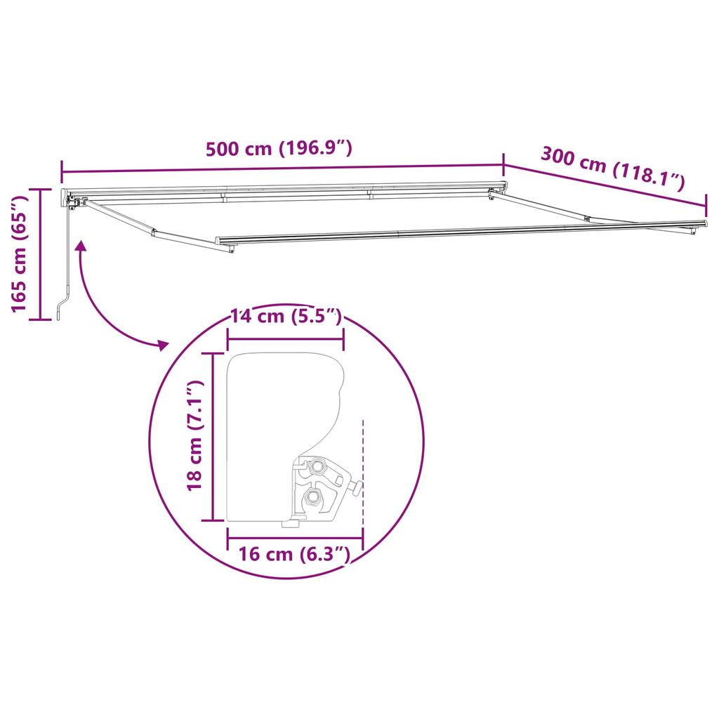 Manual Retractable Awning Yellow Grey and White 5 X 3 M