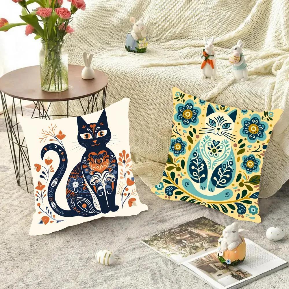 1pc Nordic Style Cat Oil Pillow Case Square Bedroom Sofa Leisure Comfort Cushion Car Living Room Home Decoration