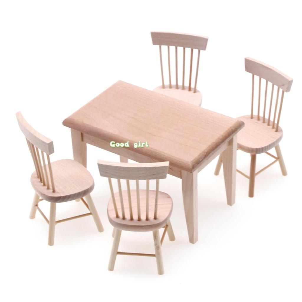 1:12 Dollhouse Miniature Wooden Dining Table Chair Set Simulation Furniture Model Toy For Dollhouse Restaurant Decor 7 Styles