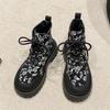 Large size printed fashion women's boots autumn and winter new lace-up round head out thick-soled Martin boots women