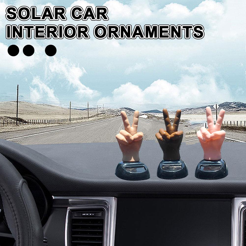 Solar Powered Two-finger Salute Shaking Toy Car Dashboard Dashboard Dancing Brown Ornament Figure Decorative Toy C T3w7