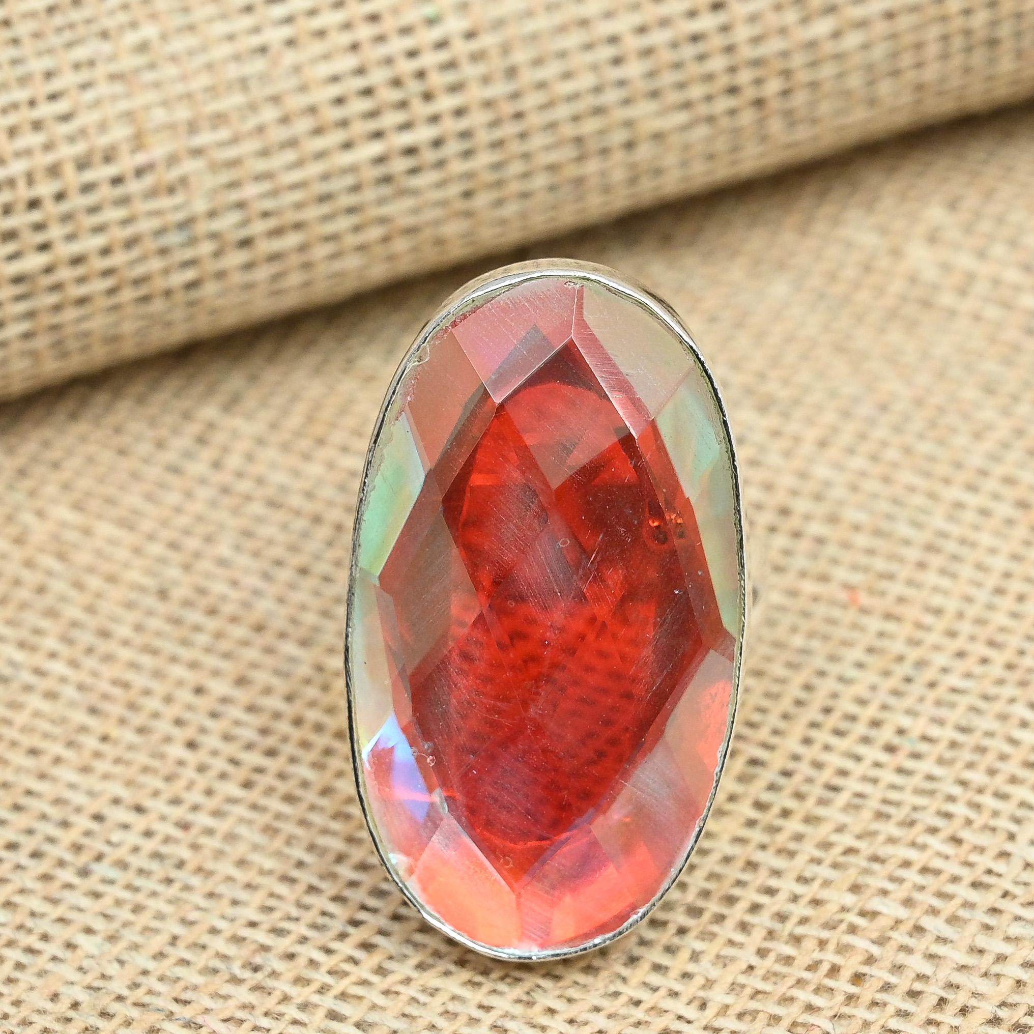 

Граненый Радужный Мистик Топаз Драгоценный Камень Стерлингового Серебра 925 Ручной Работы Дизайн Кольца Ювелирные Изделия 8