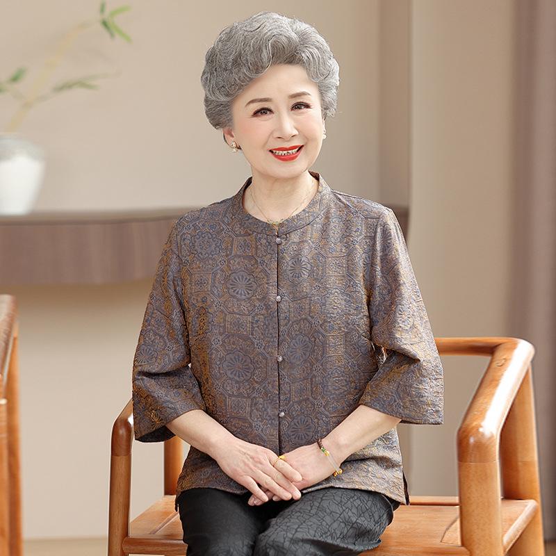 

Floral Summer Shirt for Middle-Aged & Elderly Women - Stylish, Comfortable Top for Moms and Grandmas 2XL (recommended for 110-120 jin)