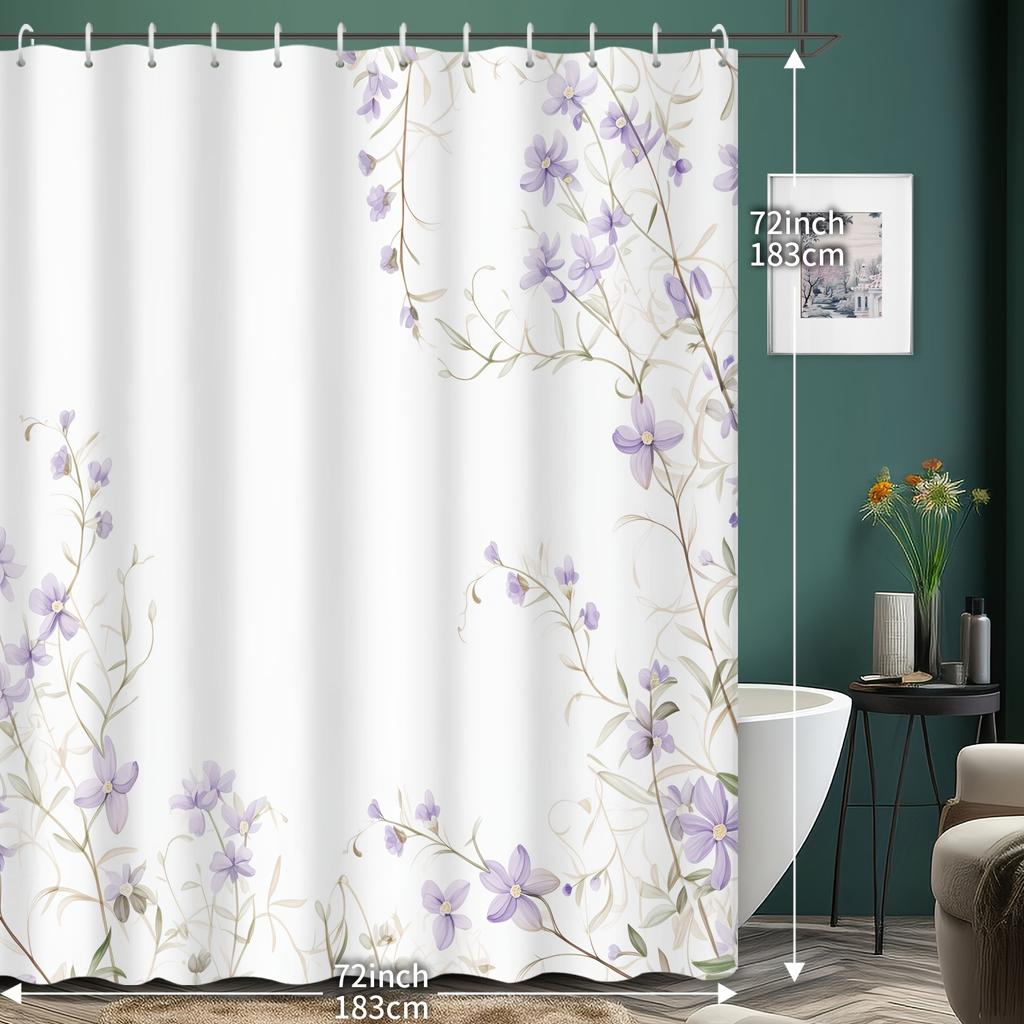 1pcs Hand Painted Fresh Purple Floral Romantic Vine Print Shower Curtain Bathroom Shower Curtain Tapestry Wall Decor Tapestry