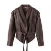 Kaslead New Arrival Women's Clothing Fashion Style Fashion Casual Easiest for Match Coffee Brown Leather Coat
