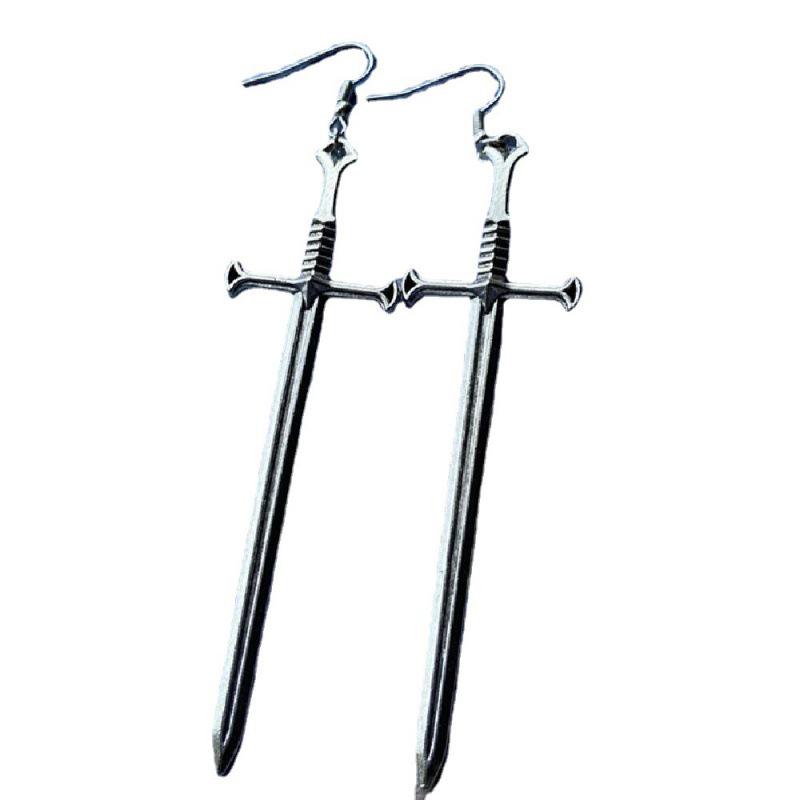 European Retro Silver Sword Unisex Earrings - Fashionable and Creative New Arrival Jewelry