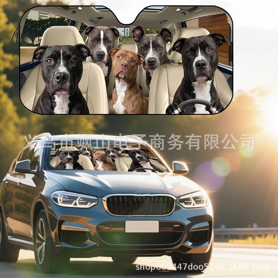 Platform Rottweiler Black Dog Print Car Front Glass Sunscreen Sunshade
