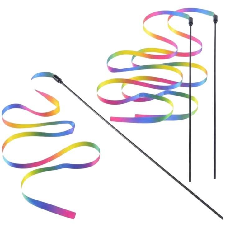 Double-sided rainbow gradual change color teasing cat stick cat toy long pole biting cat Internet celebrity pet toy teasing cat stick artifact