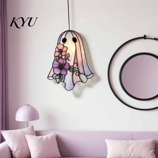 Gothic Aesthetic Room Decor Stained Glass Skull Suncatcher, Acrylic Colorful Window Hanging Wall Art Personalized Trendy Painted Pendant with