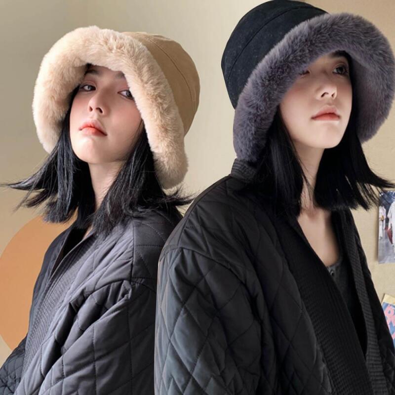 Rihagu Bucket Hat Winter Hat Fur Women beige