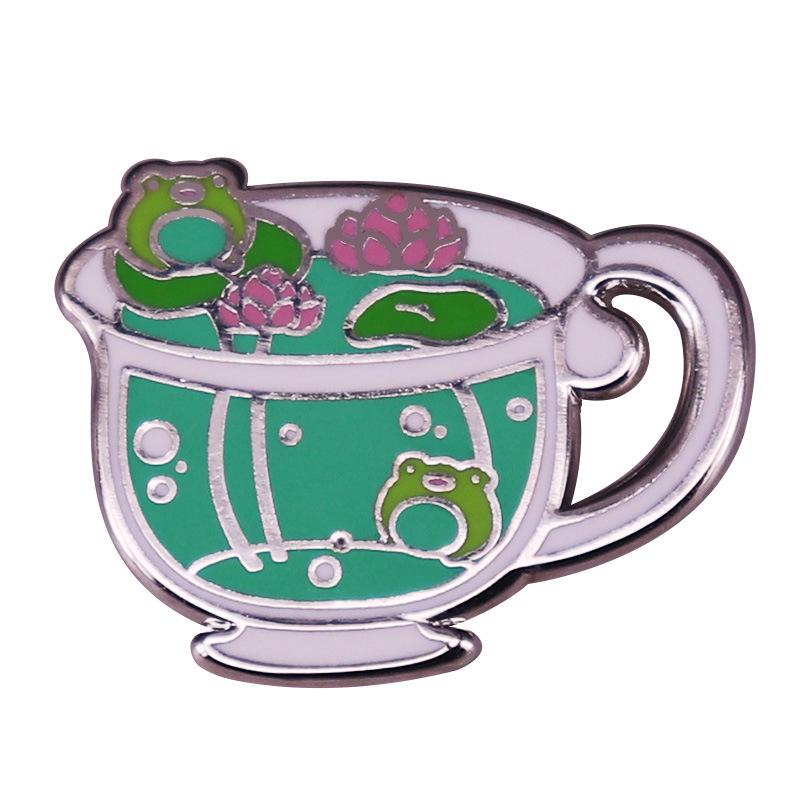 Lotus Frog Teacup Pond Brooch