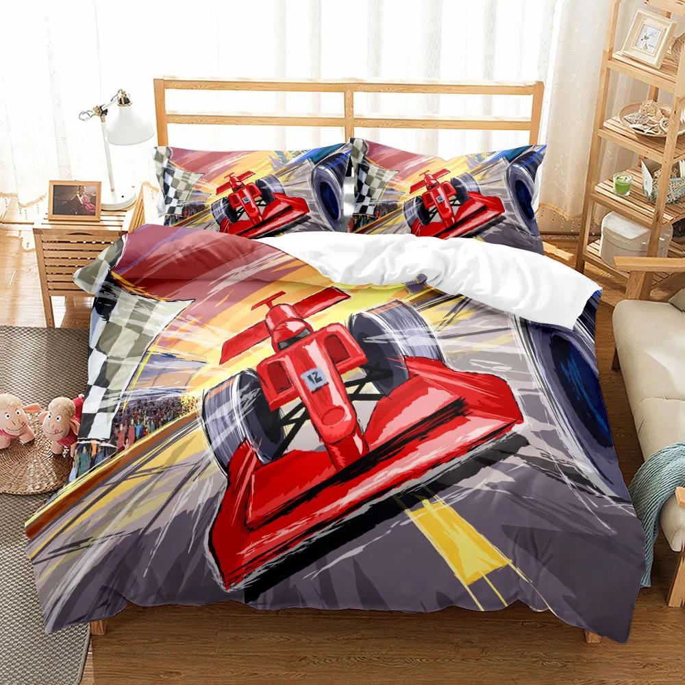 Relay Race Car Game Duvet Cover Set UK Single Double Queen US Twin Full King Size Bed Linen Set Duvet Cover Bed Set Quilt Cover